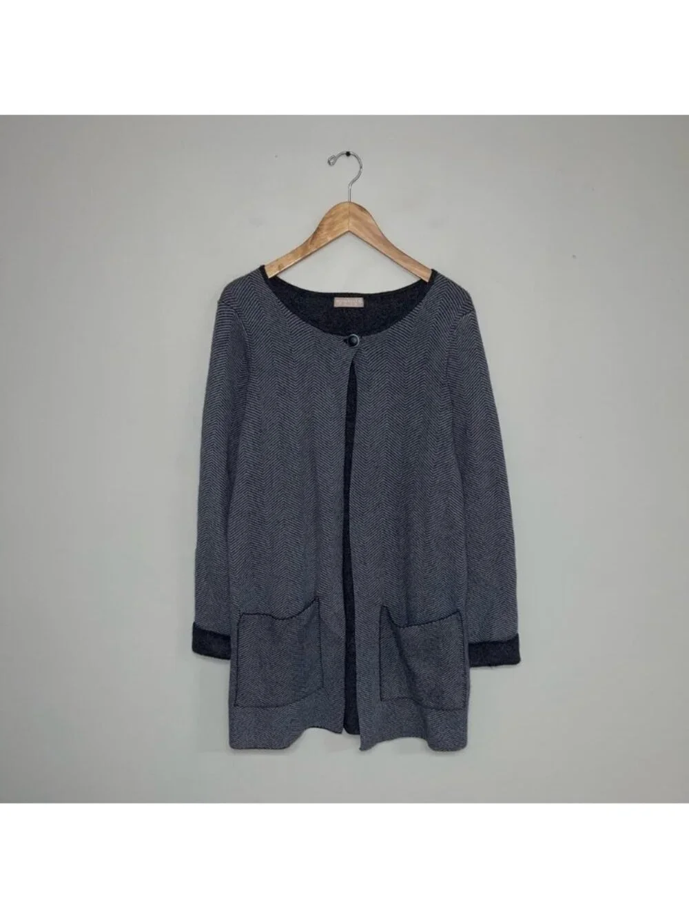 Benedetta B. Cashmere Wool Long Cardigan Women’s‎ Size Medium Grey Chevron Knit